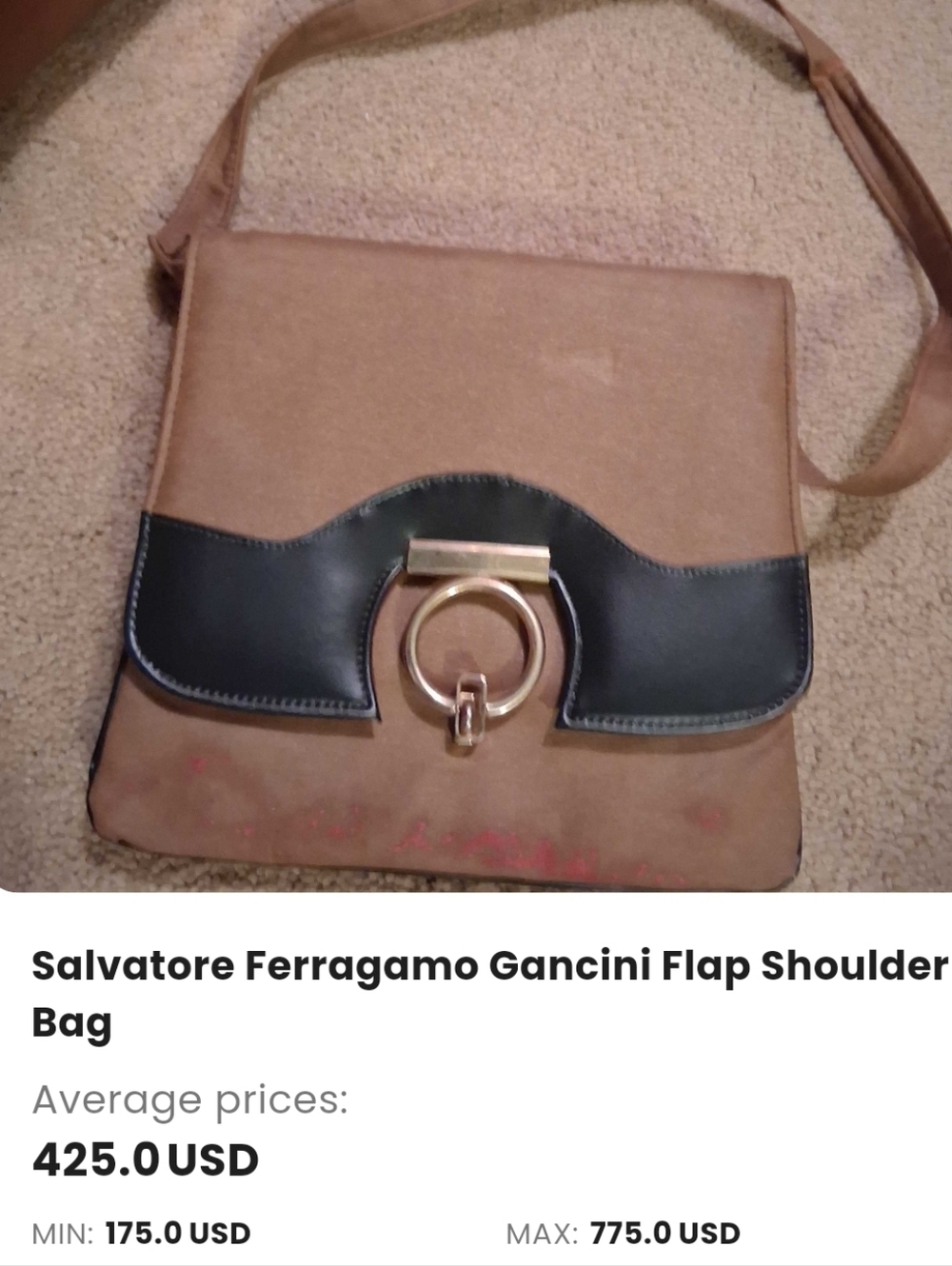 Salvatore Ferragamo Two-Tone Gancini Flap Shoulder Bag - Tan & Black